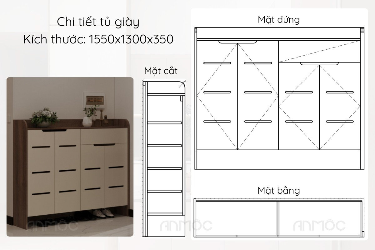 Chi tiết thiết kế tủ giày căn hộ Skyview nhỏ gọn và tiện lợi ngay khu vực cửa ra vào