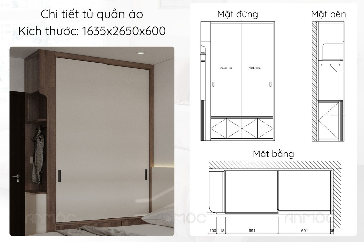 Chi tiết tủ quần áo phòng ngủ nhỏ vừa tối ưu diện tích vừa tiện nghi và thẩm mỹ