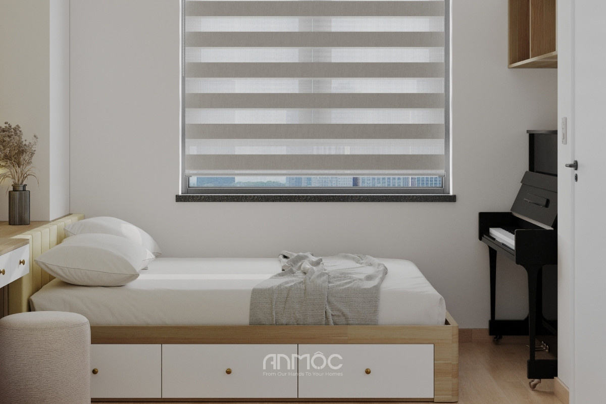 Giường hộp đa năng tích hợp ngăn lưu trữ thông minh, giúp tối ưu không gian và tăng tiện ích cho phòng ngủ master căn hộ Topaz Home_An Mộc