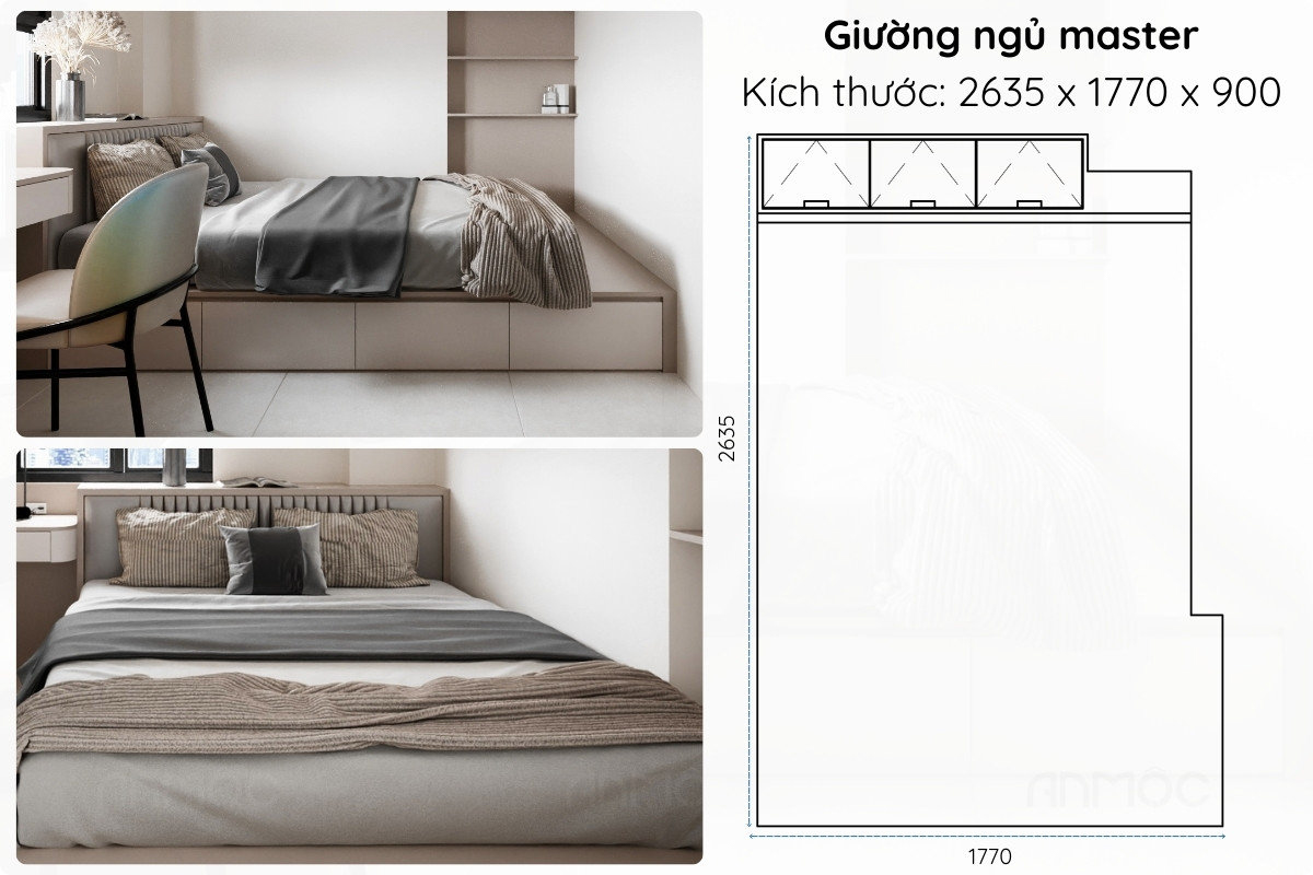 Giường ngủ hiện đại tích hợp ngăn kéo lưu trữ giúp tiết kiệm diện tích