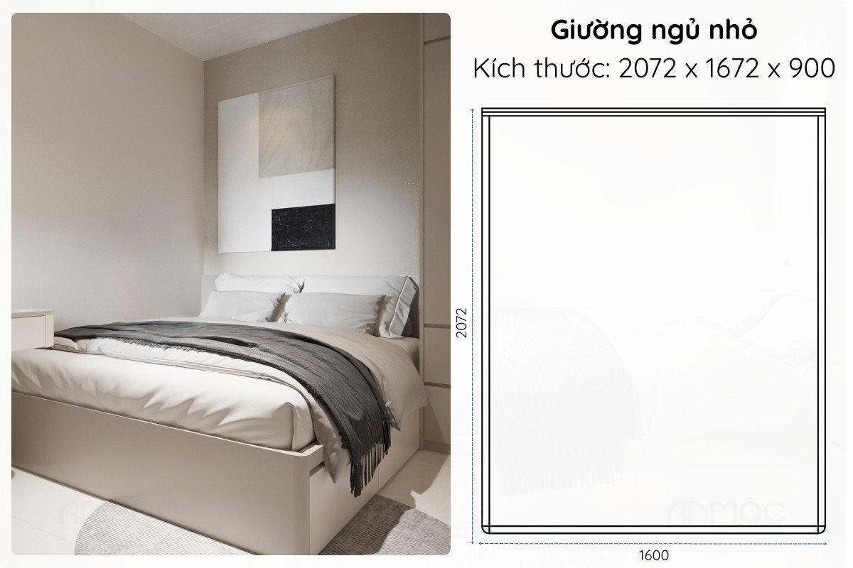 Giưởng ngủ nhỏ được thiết kế gọn gàng giúp tối ưu không gian phòng ngủ