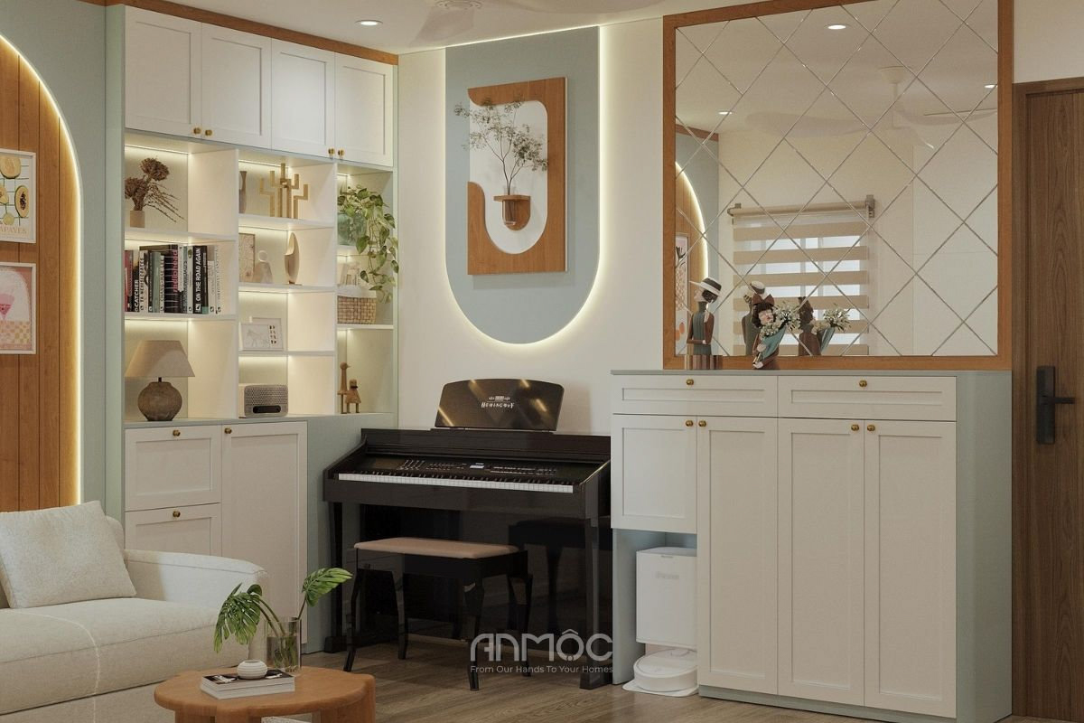 Góc nhìn từ phòng bếp ra phòng khách