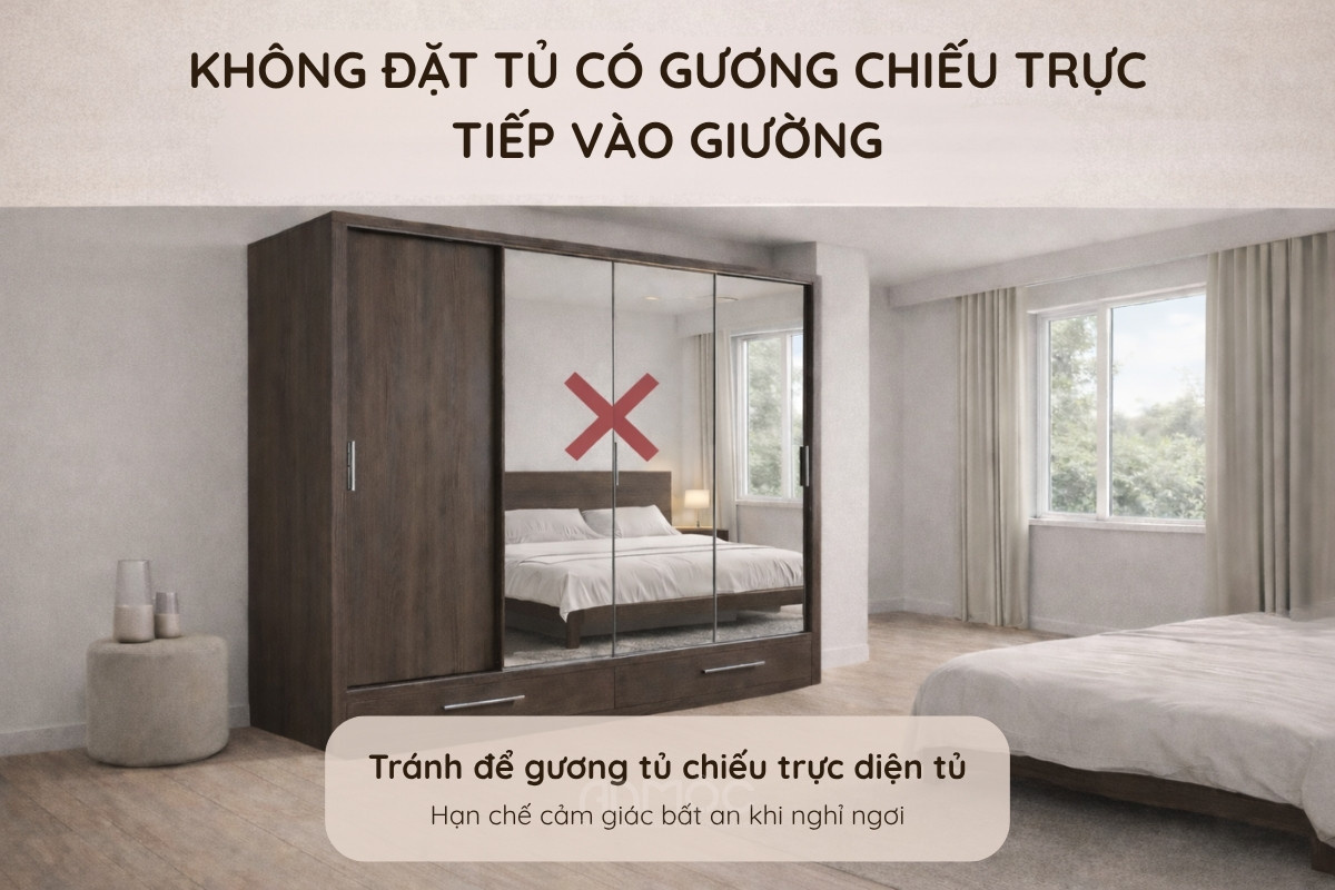 Hạn chế đặt tủ có gương đối diện giường ngủ