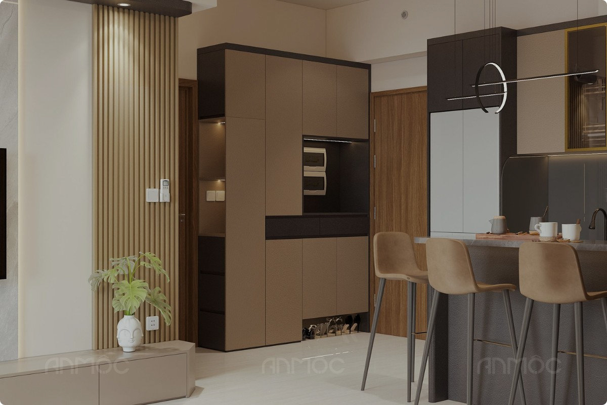 Hệ tủ giày kịch trần kết hợp tủ trang trí