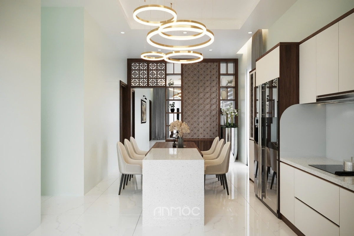 Không gian bếp nhà phố 168m2 tại Đắk Lắk nổi bật với thiết kế sáng thoáng, tinh gọn và tiện nghi cho nhịp sống hiện nay