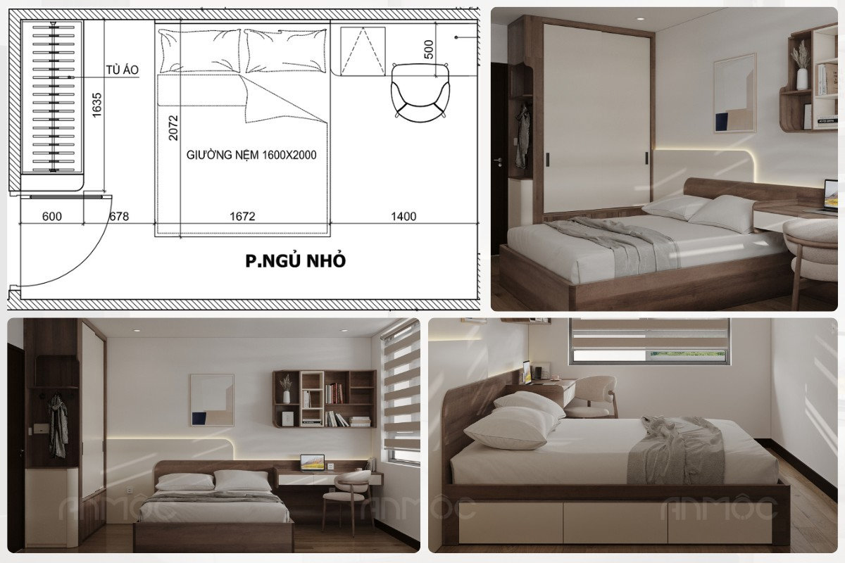 Không gian nội thất phòng ngủ nhỏ căn hộ Skyview được bố trí thông minh, tối ưu diện tích sử dụng