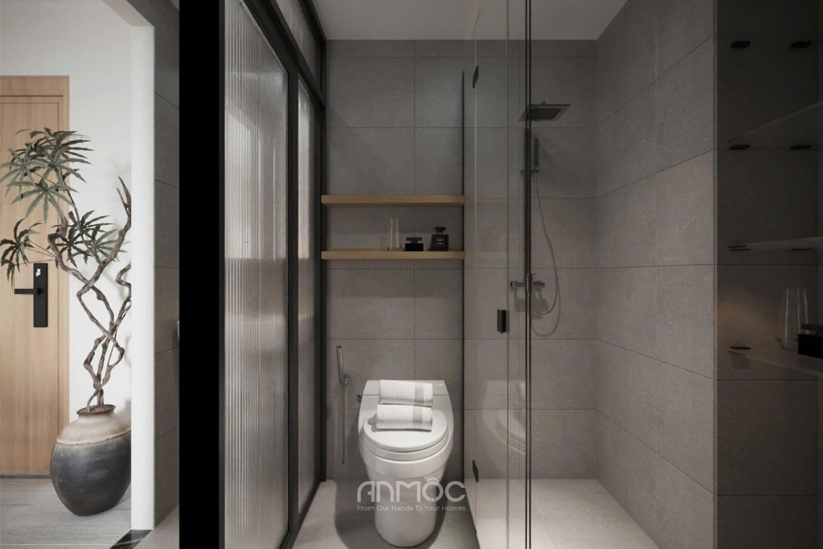 Không gian phòng vệ sinh căn hộ Bcons Polaris 49m2 được bố trí khoa học, hướng đến sự hiện đại và tiện nghi