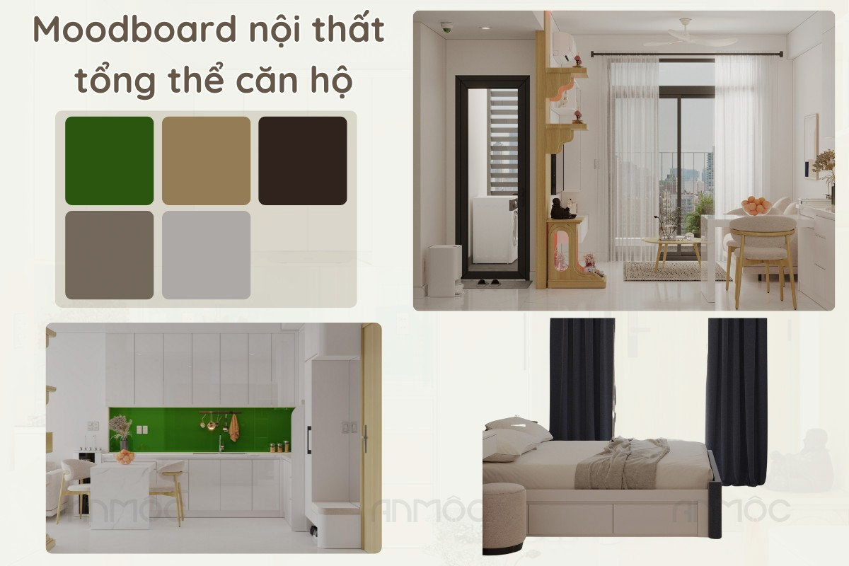 Moodboard nội thất tổng thể căn hộ Asiana Capella với bảng màu trẻ trung, tươi sáng