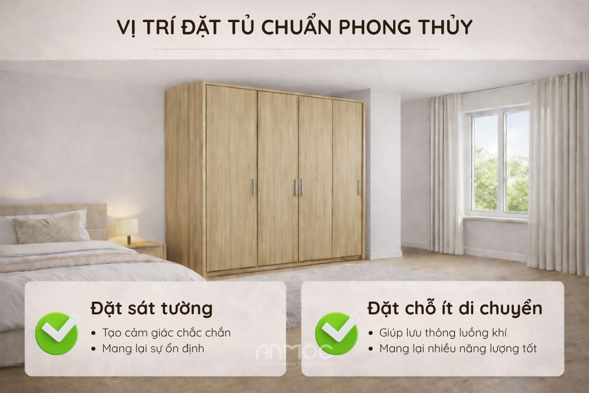 Nên đặt tủ sát tường và khu vực ít di chuyển