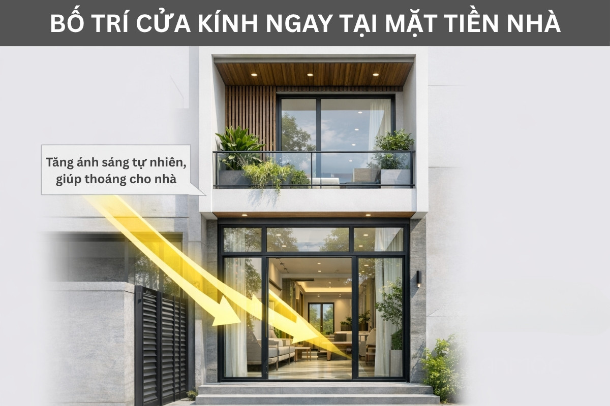 Nên thiết kế cửa kính cho mặt tiền nhà 2 ống để thoáng hơn