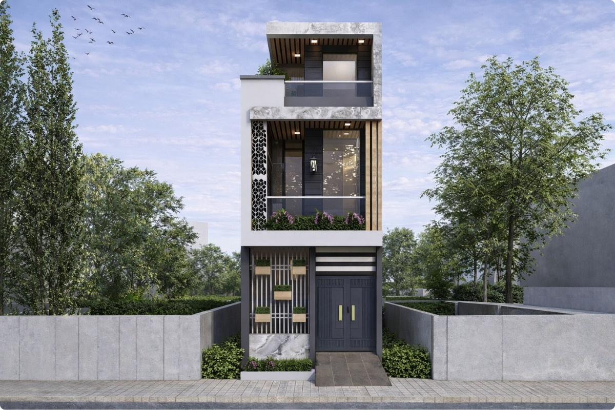 Nhà ống 2 tầng kết hợp tầng tum