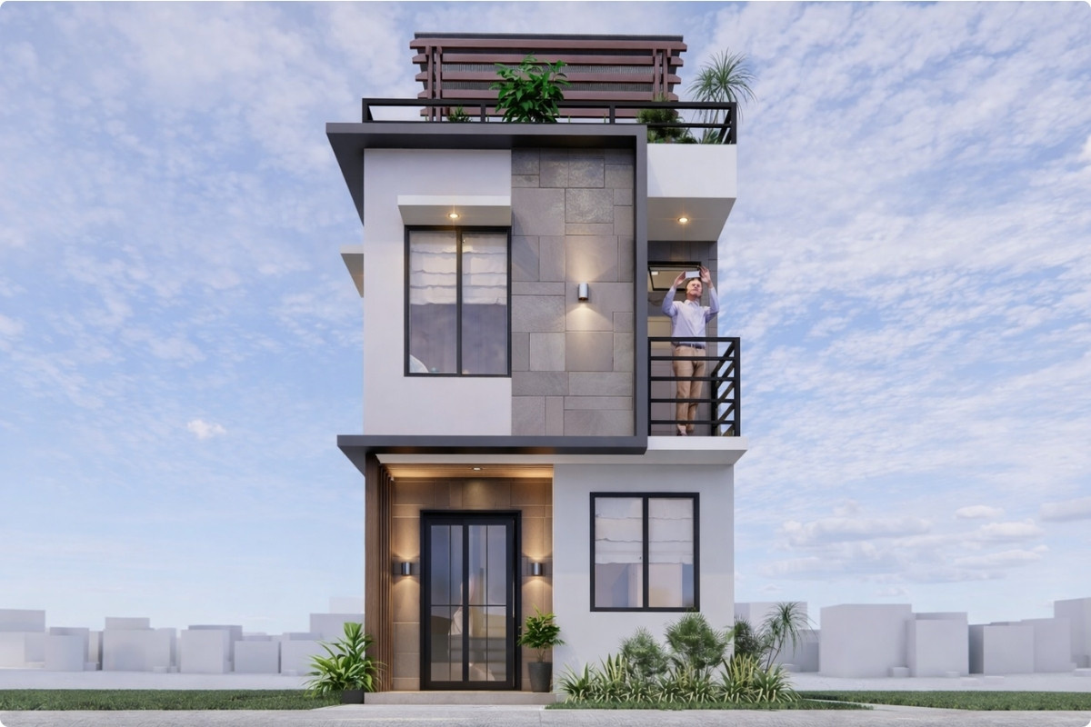 Nhà ống 2 tầng kết hợp tầng tum