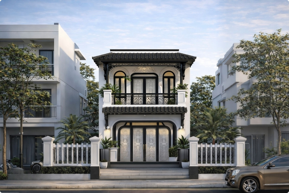 Nhà ống 2 tầng phong cách indochine