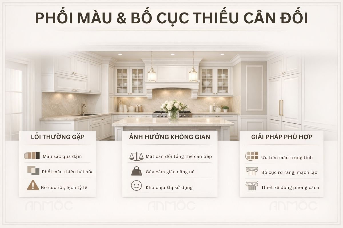 Phối sai màu và bố cục tủ chưa hợp lý với không gian sống