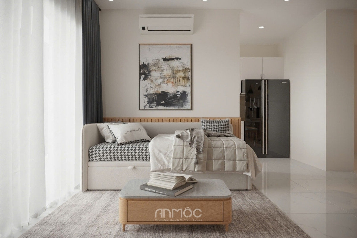 Phòng khách thiết kế tinh gọn kết hợp ánh sáng tự nhiên tạo cảm giác thoải mái khi sinh hoạt