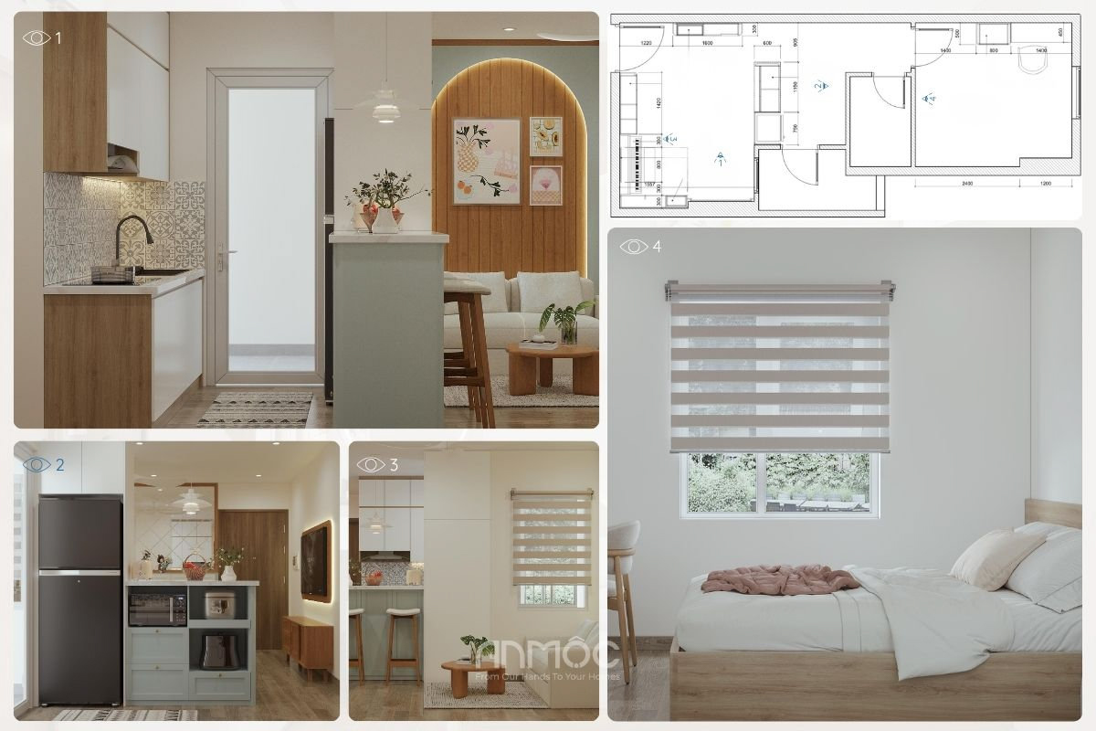 Thiết kế nội thất chung cư Bộ Công An 44m2 của chị Pin