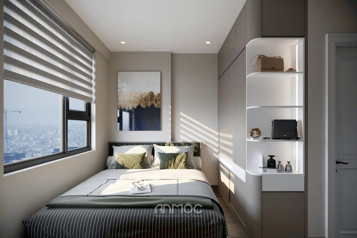 Toàn cảnh phòng ngủ master với đầu giường bọc nệm_An Mộc