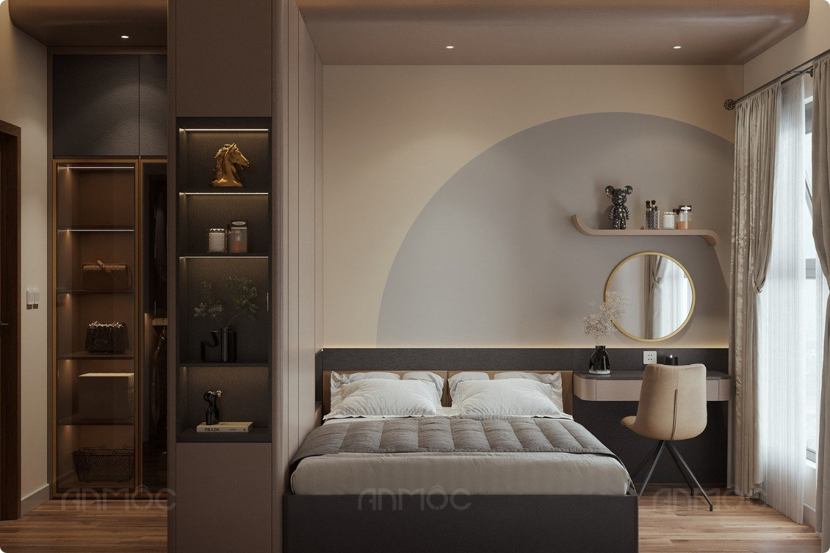 Phòng ngủ master, Thiết kế nội thất chung cư Swanbay 52m2