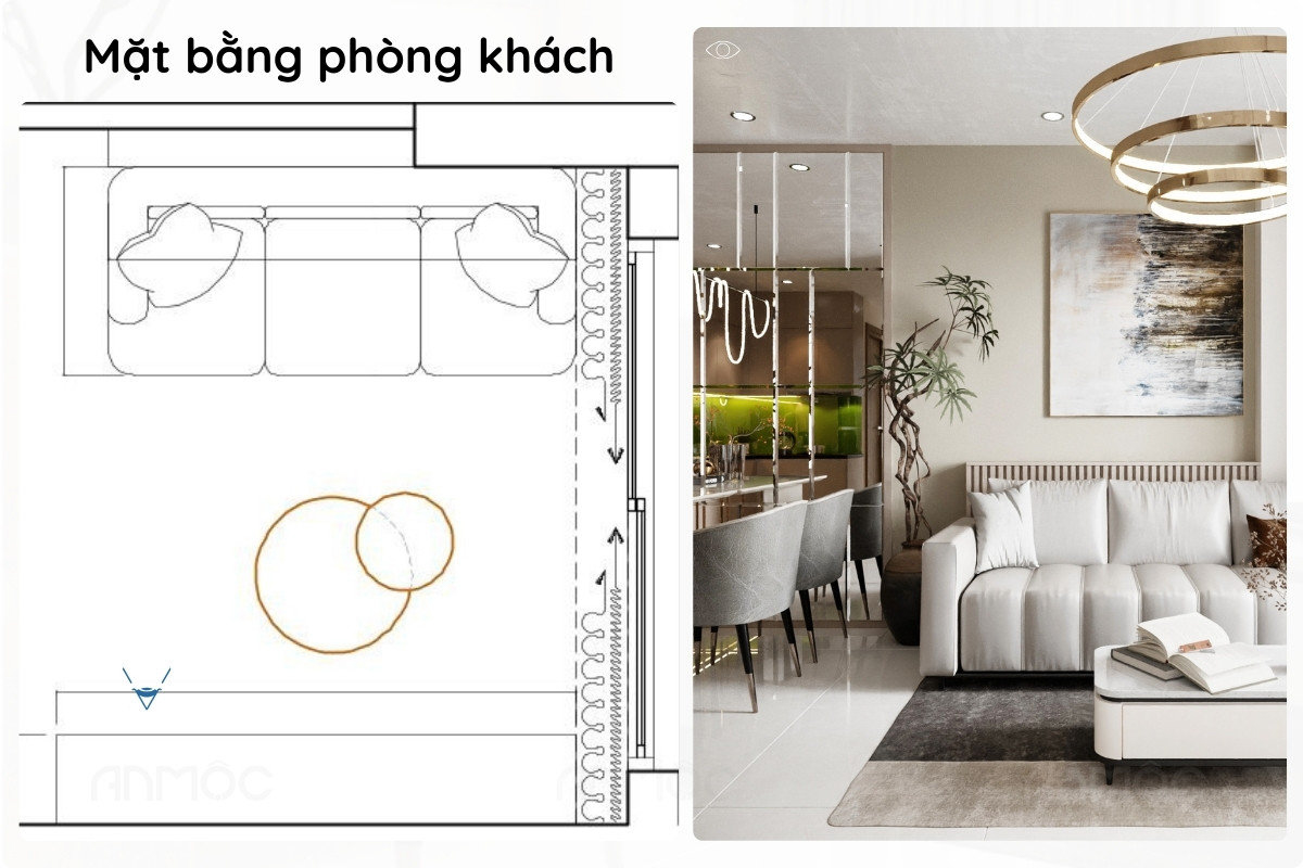 Tổng thể không gian nội thất phòng khách chung cư Greenfield 68m2