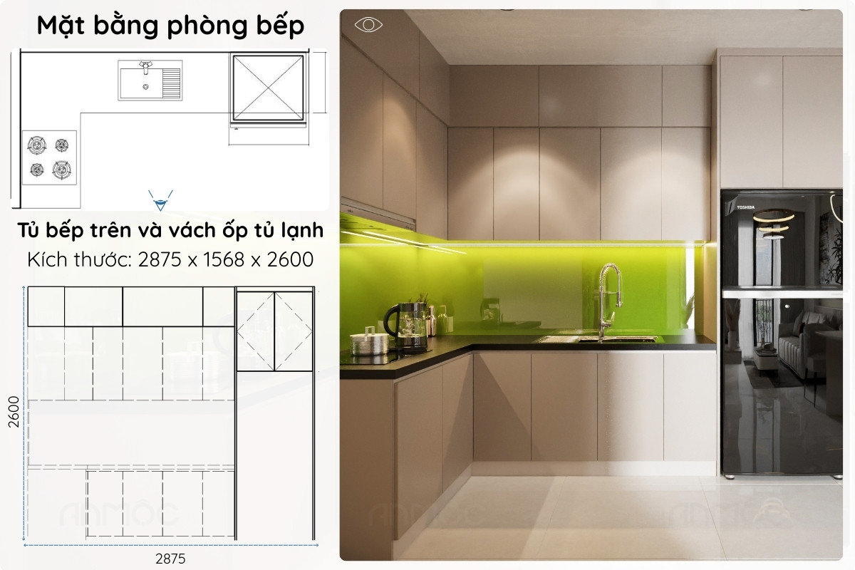 Tổng thể phòng bếp của căn hộ Greenfield 68m2