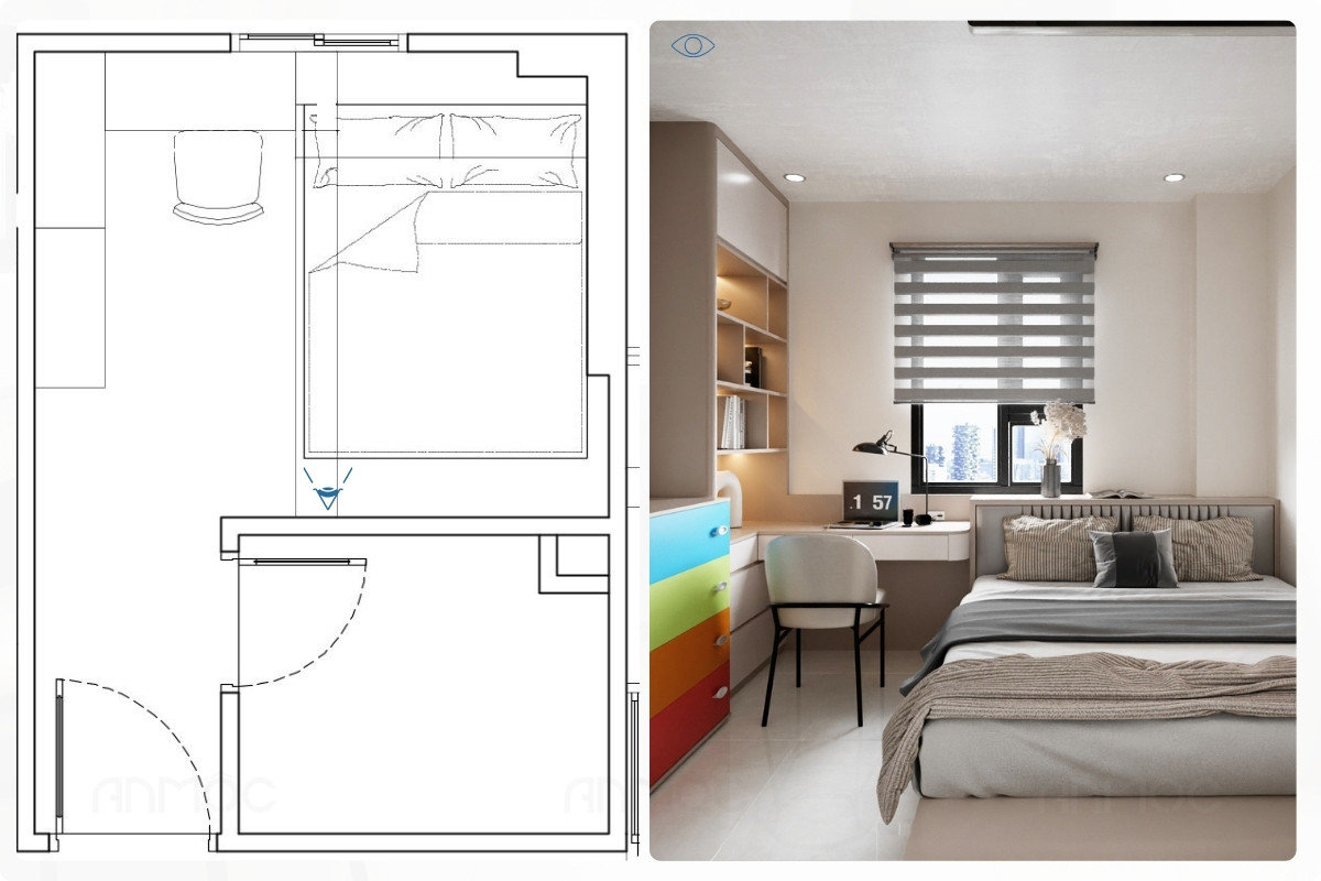 Tổng thể phòng ngủ master của căn hộ chung cư Greenfield 68m2