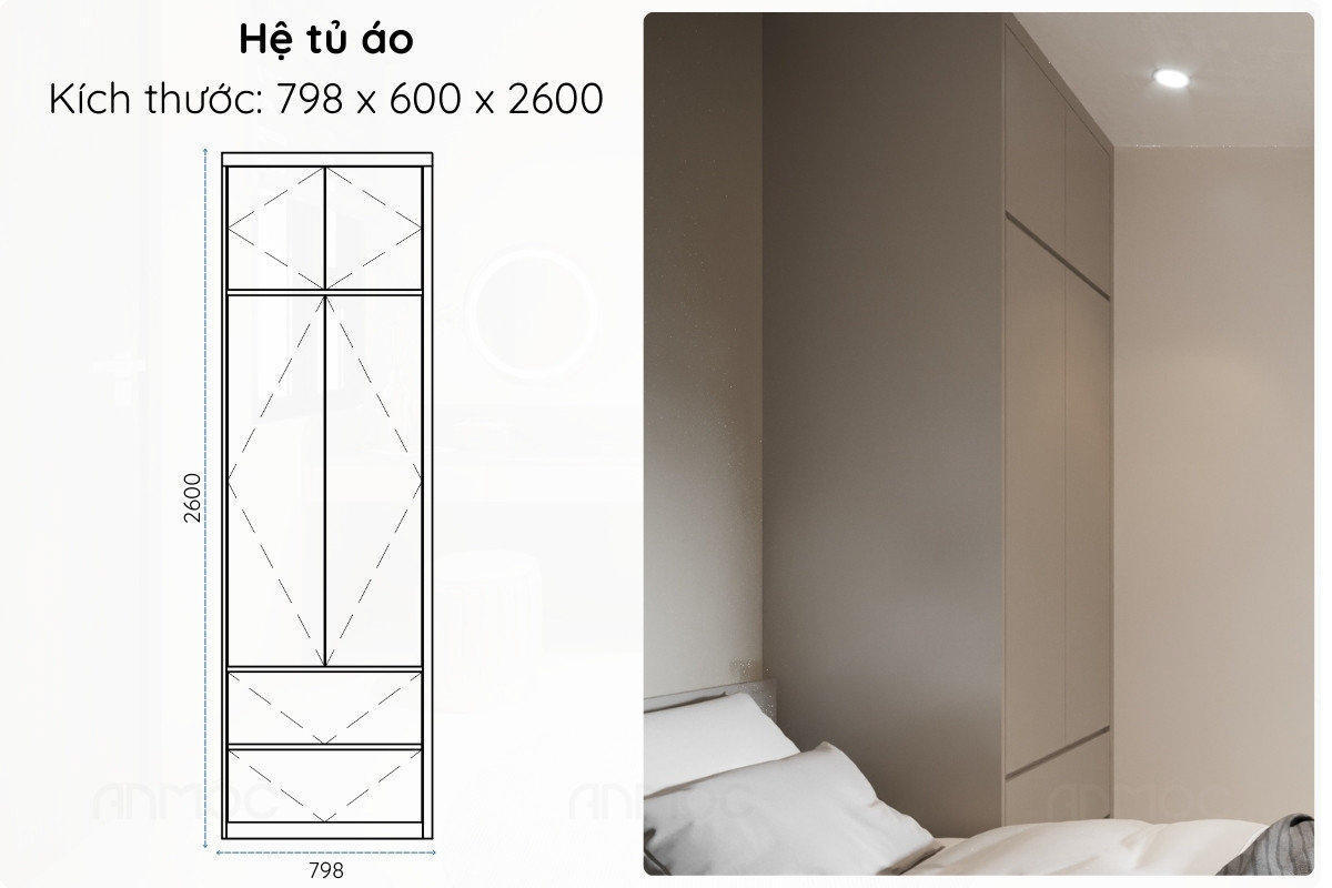 Tủ áo thông minh, cao sát trần và không chiếm nhiều diện tích phòng