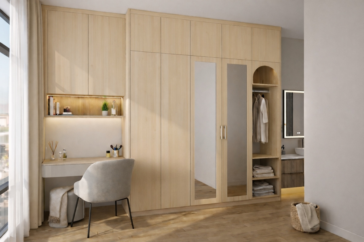 Tủ quần áo đẹp sử dụng gỗ thông