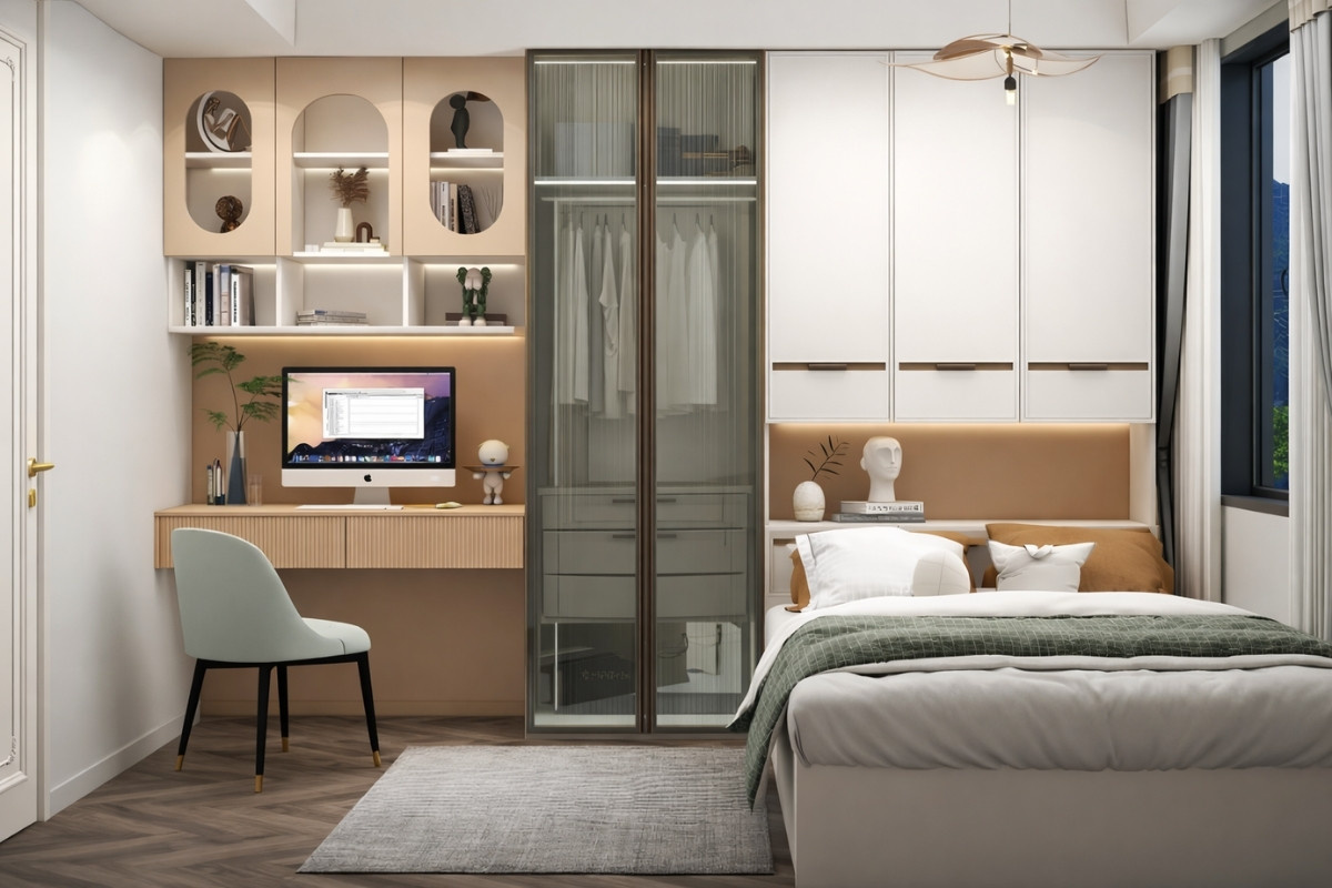 Tủ quần áo kết hợp bàn làm việc