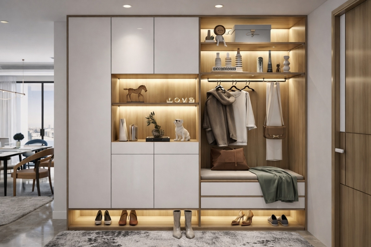 Tủ quần áo kết hợp kệ giày