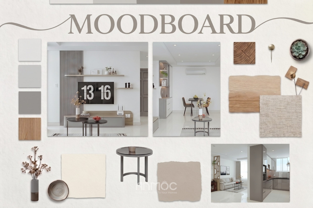 Moodboard nội thất chung cư Khuông Việt với bãng màu hiện đại