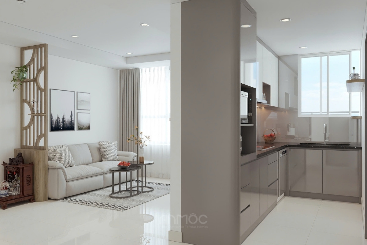 Phòng bếp liền kế không gian phòng khách