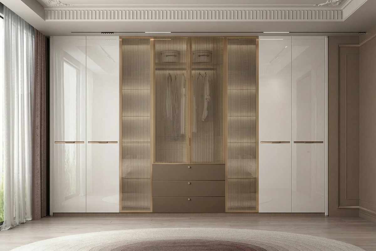 Thiết kế tủ quần áo acrylic kết hợp với cánh kính