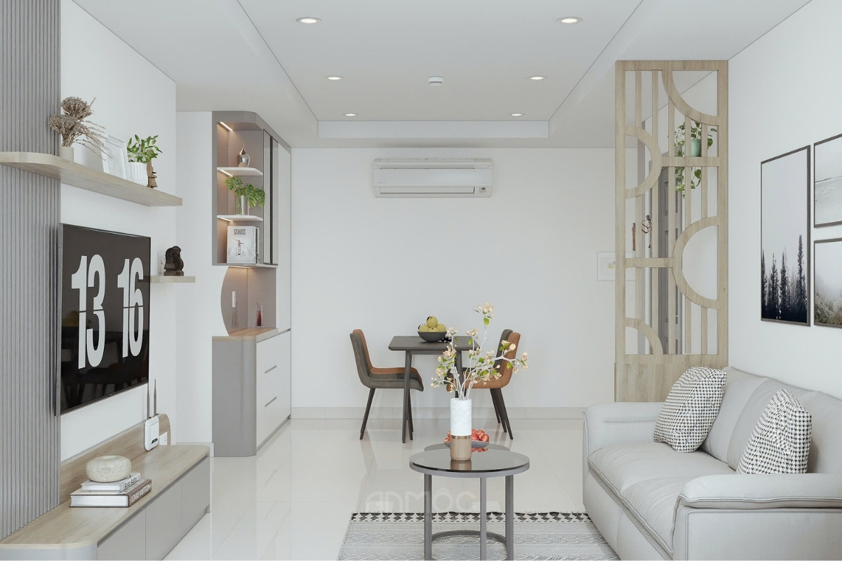 Tổng thể phòng khách của căn hộ chung cư Khuông Việt 80m2
