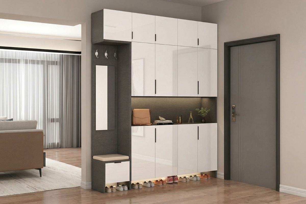 Tủ quần áo acrylic kết hợp kệ giày