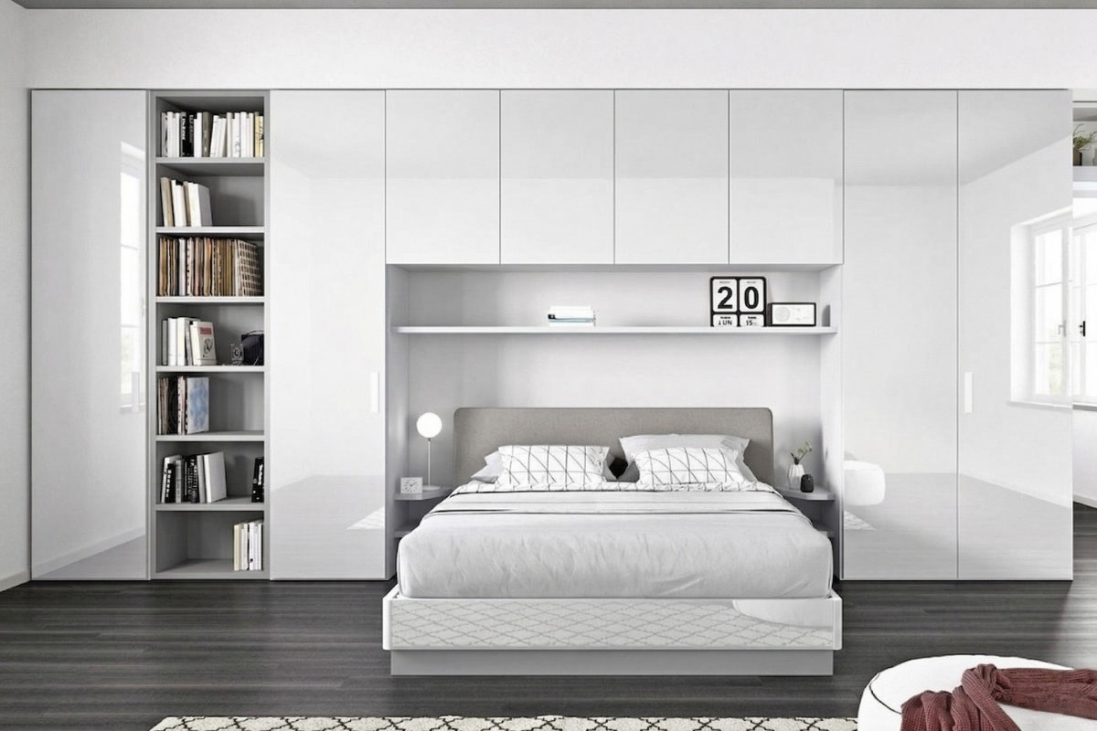 Tủ quần áo acrylic kết hợp với giường ngủ