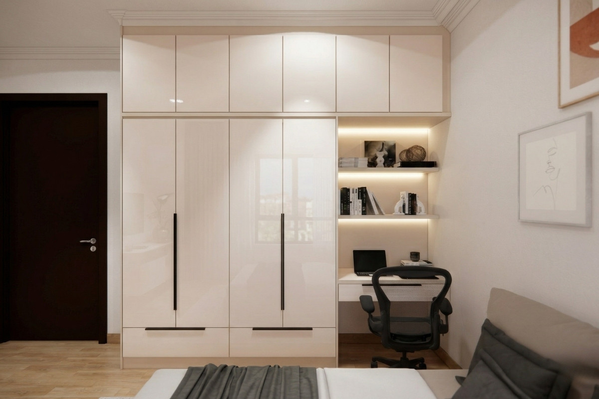 Tủ quần áo acrylic tích hợp với bàn làm việc