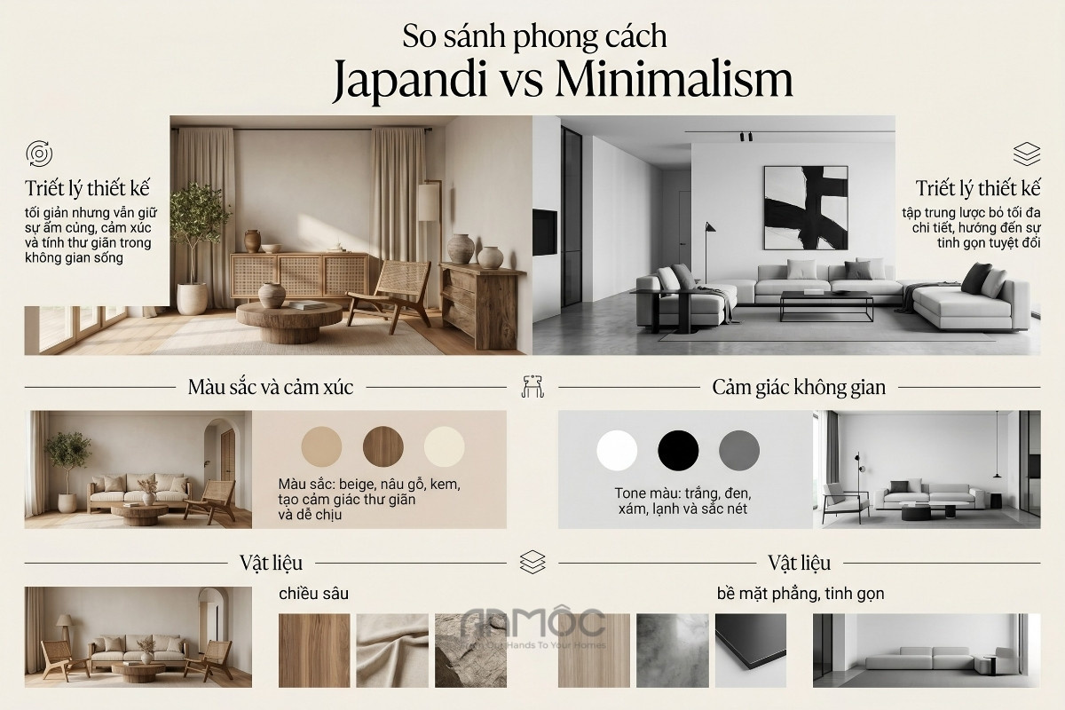 Bảng so sánh Japandi vs Minimalism_An Mộc