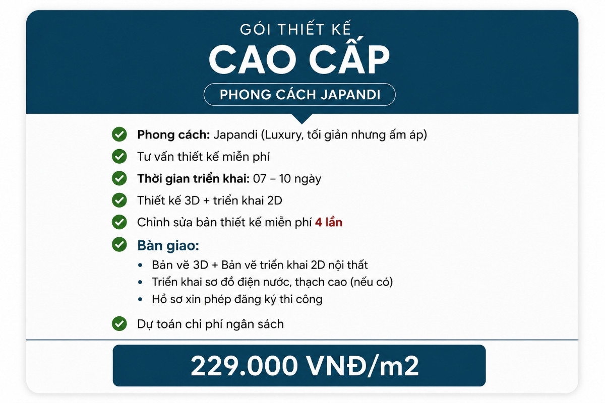 Chi phí thiết kế nội thất phong cách Japandi