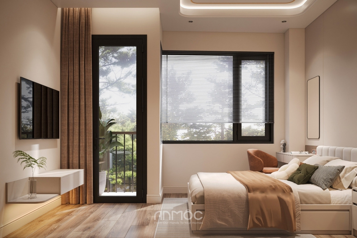 Gam màu ấm kết hợp ánh sáng tự nhiên giúp phòng ngủ 1 trở thành không gian nghỉ ngơi lý tưởng cho gia chủ_An Mộc