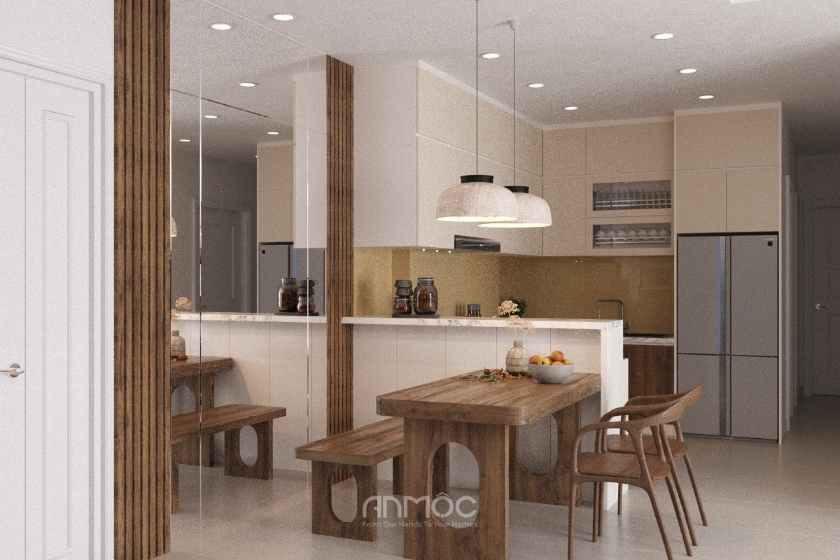Góc bếp lý tưởng để bắt đầu ngày mới với thiết kế mở liền mạch khu ăn uống mang đến trải nghiệm sống tiện nghi hiện đại_An Mộc