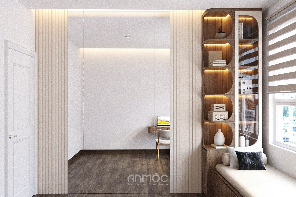 Góc đọc sách rộng mở và ngập tràn ánh sáng nhờ thiết kế gương lớn thông minh_An Mộc