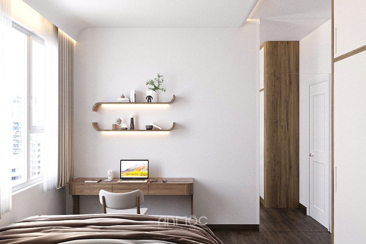 Góc làm việc nhỏ bố trí cạnh cửa sổ, tận dụng ánh sáng tự nhiên để tạo cảm giác thoải mái khi sử dụng_An Mộc