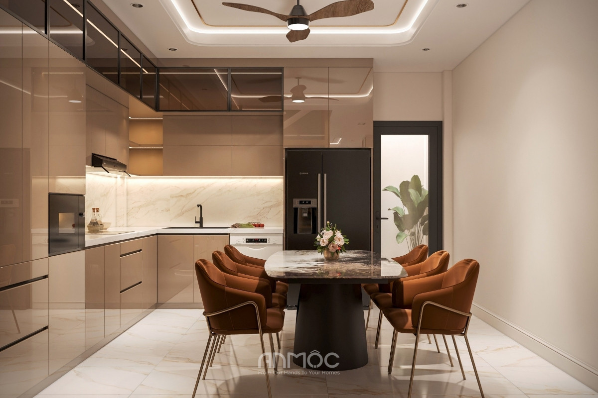 Không gian bếp hiện đại của nhà phố 163m2 là nơi kết nối những khoảnh khắc của gia đình_An Mộc