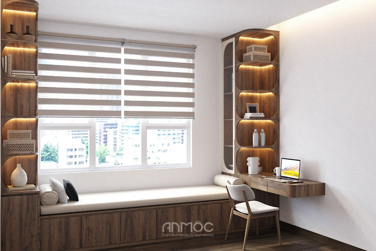 Không gian đọc sách và làm việc hiệu quả với ánh sáng tự nhiên lan toả khắp phòng_An Mộc