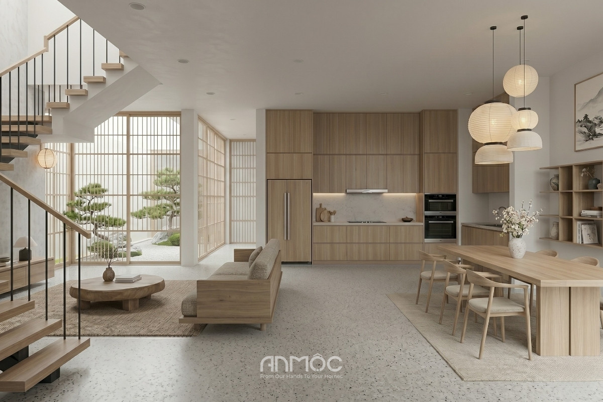 Mẫu thiết kế nội thất nhà phố Japandi 100m2 (2)_An Mộc
