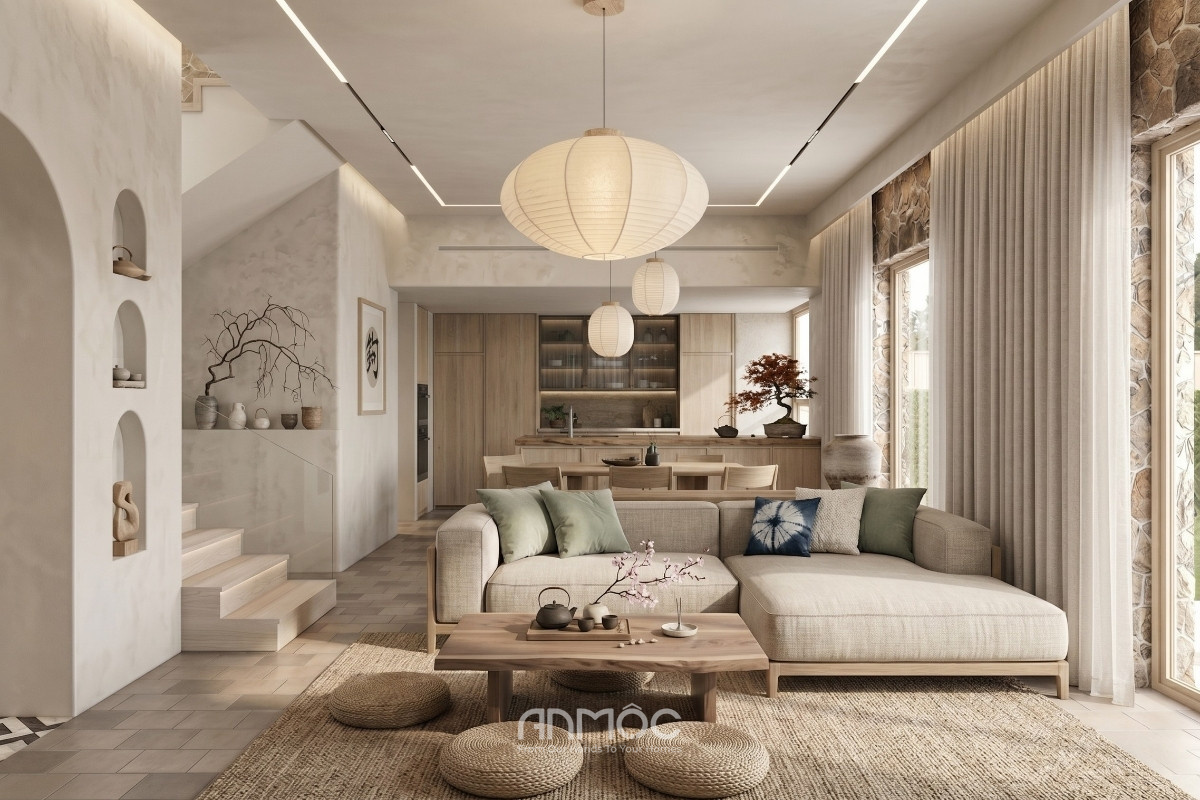 Mẫu thiết kế nội thất nhà phố Japandi 100m2_An Mộc