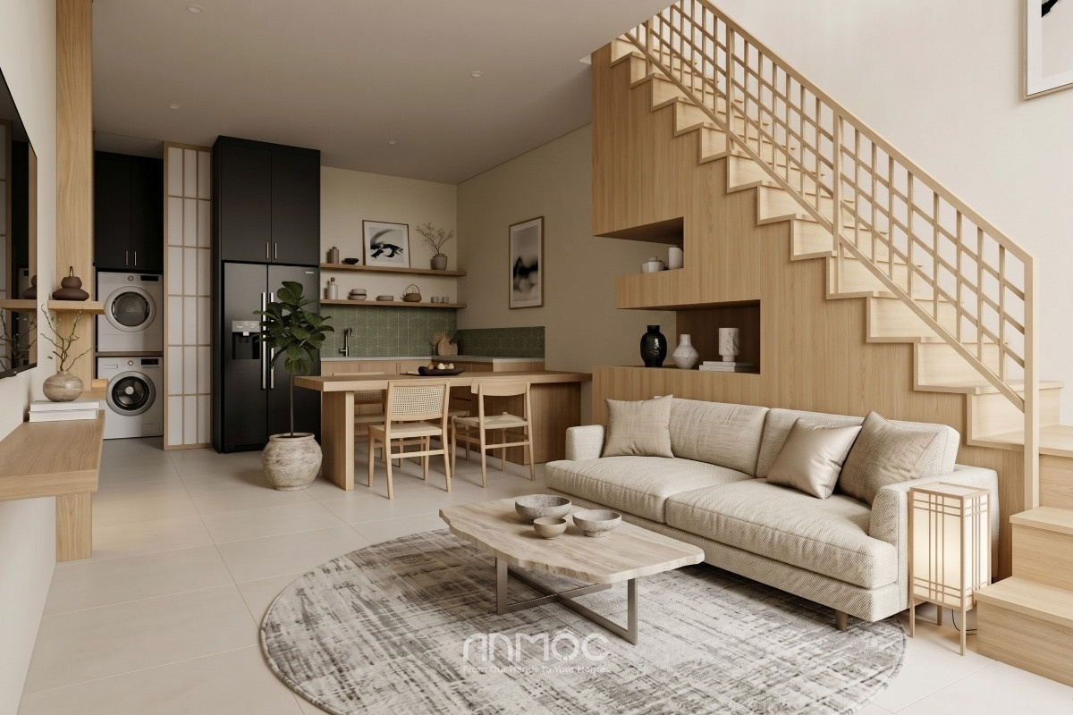 Mẫu thiết kế nội thất nhà phố Japandi 60m2 (2)_An Mộc