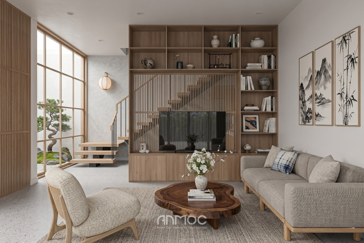 Mẫu thiết kế nội thất nhà phố Japandi 60m2_An Mộc