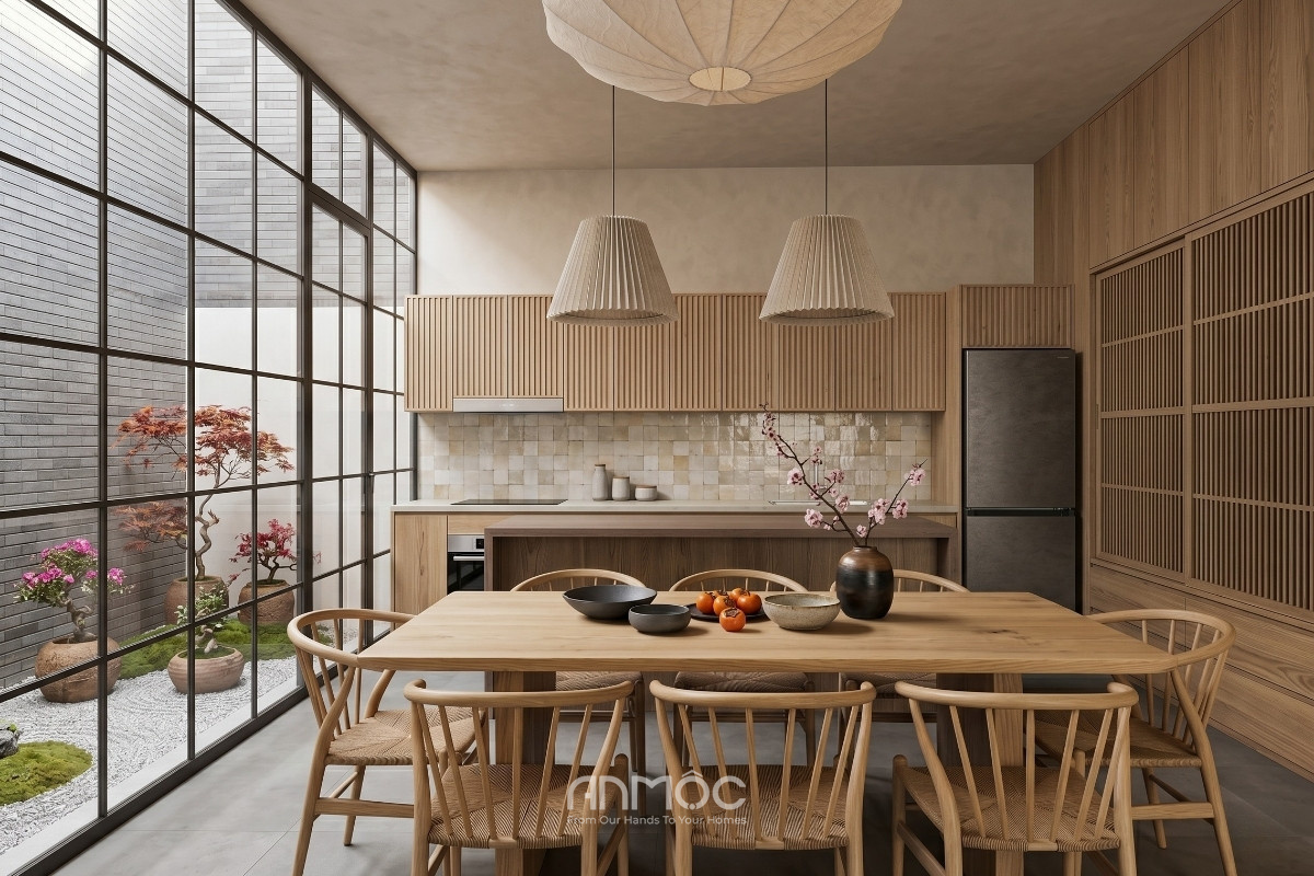 Mẫu thiết kế nội thất phòng bếp nhà phố Japandi_An Mộc