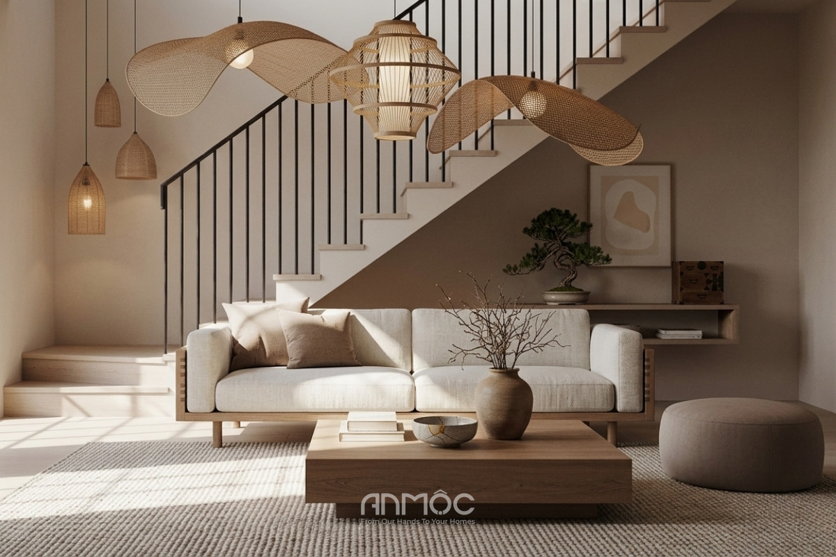 Mẫu thiết kế nội thất phòng khách nhà phố Japandi (2)_An Mộc